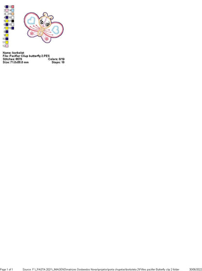 Butterfly Pacifier Clip - ITH Project - Machine Embroidery Design