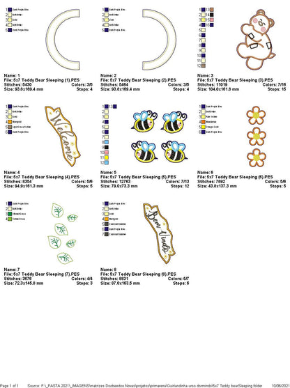 Sleepy Bear, Flowers and Bees Ornament - ITH Project - Machine Embroidery Design