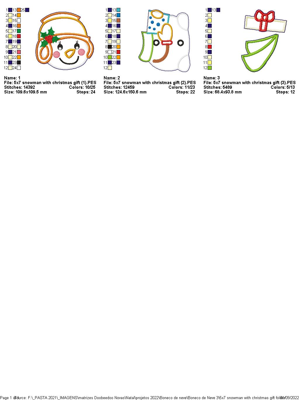 Snowman with Christmas Gift - ITH Project - Machine Embroidery Design