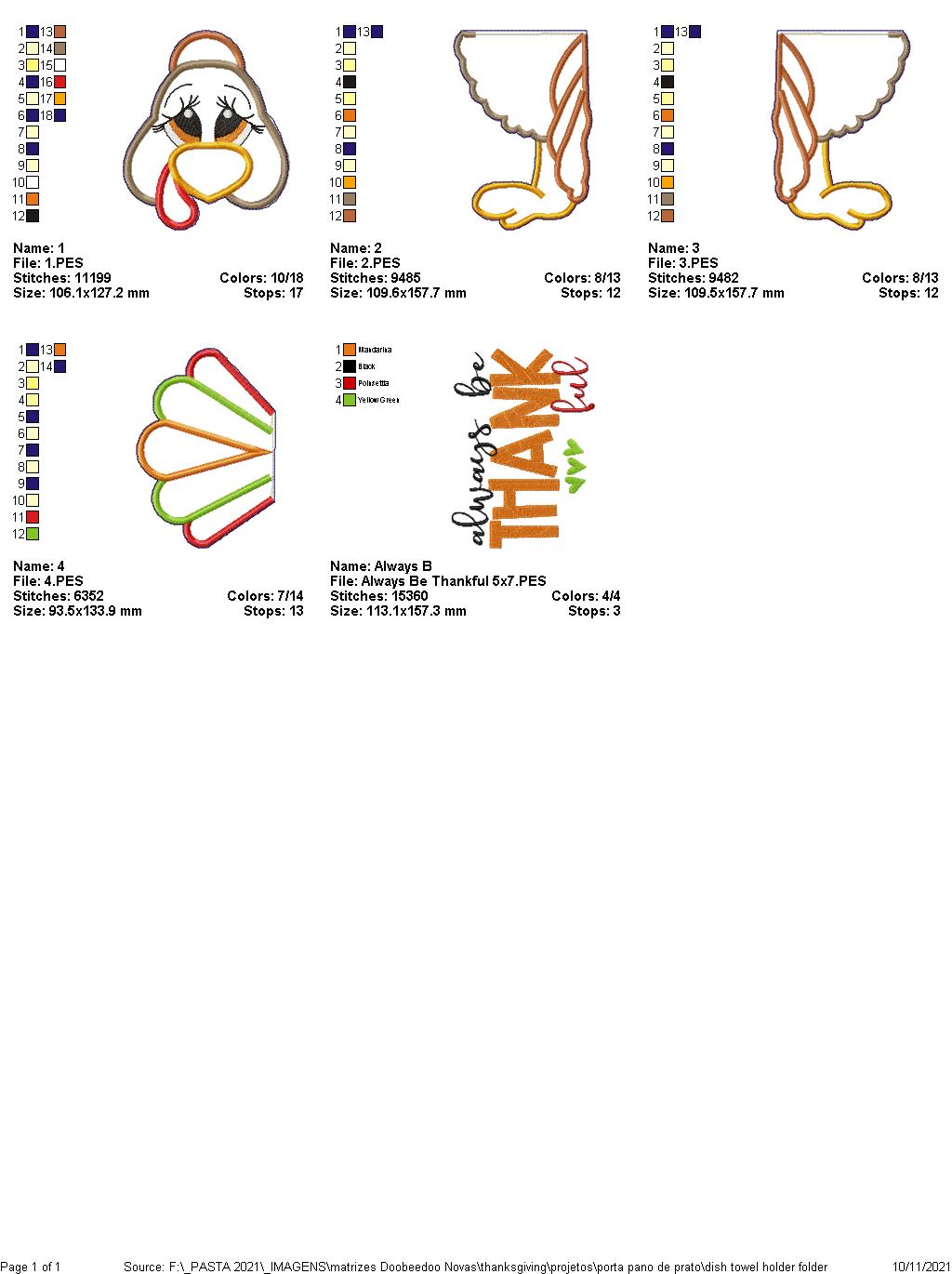 Thanksgiving Turkey Dish Cloth Holder - ITH Project - Machine Embroidery Design