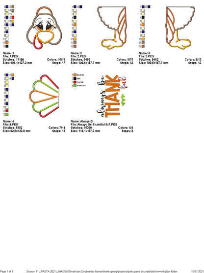 Thanksgiving Turkey Dish Cloth Holder - ITH Project - Machine Embroidery Design