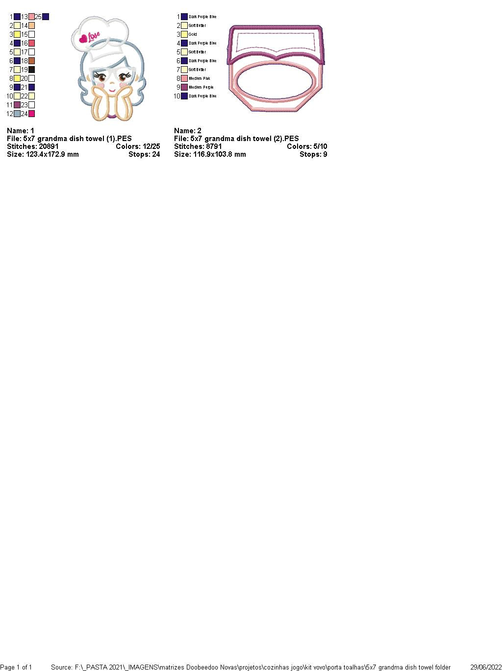 Grandma dish towel - ITH Project - Machine Embroidery Design