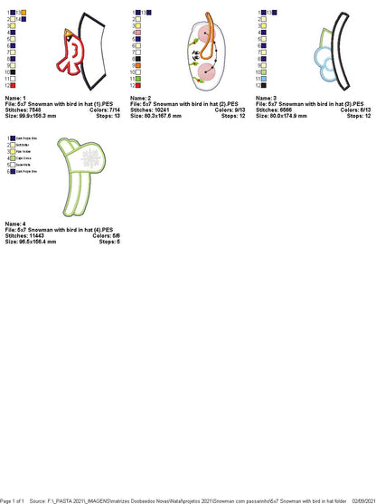 Cute Snowman and Bird Door Ornament - ITH Project - Machine Embroidery Design