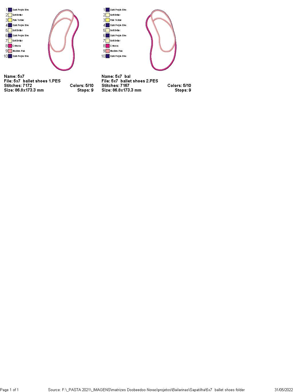 Ballet Pointe Shoes - ITH Project - Machine Embroidery Design