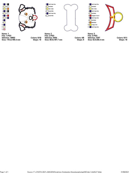 Dog Border Collie and Bone Door Ornament - ITH Project - Machine Embroidery Design