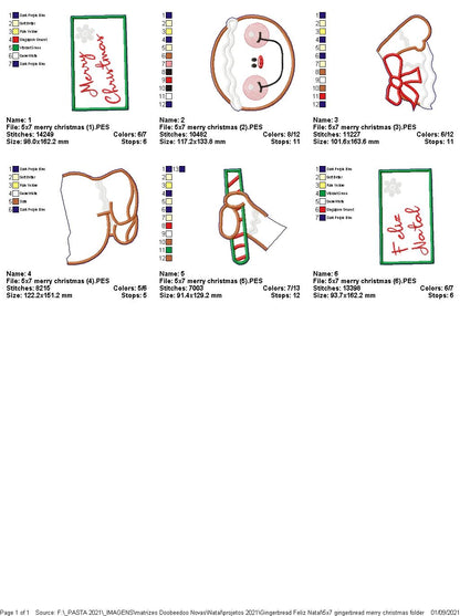 Gingerbread Merry Christmas Ornament - ITH Project - Machine Embroidery Design