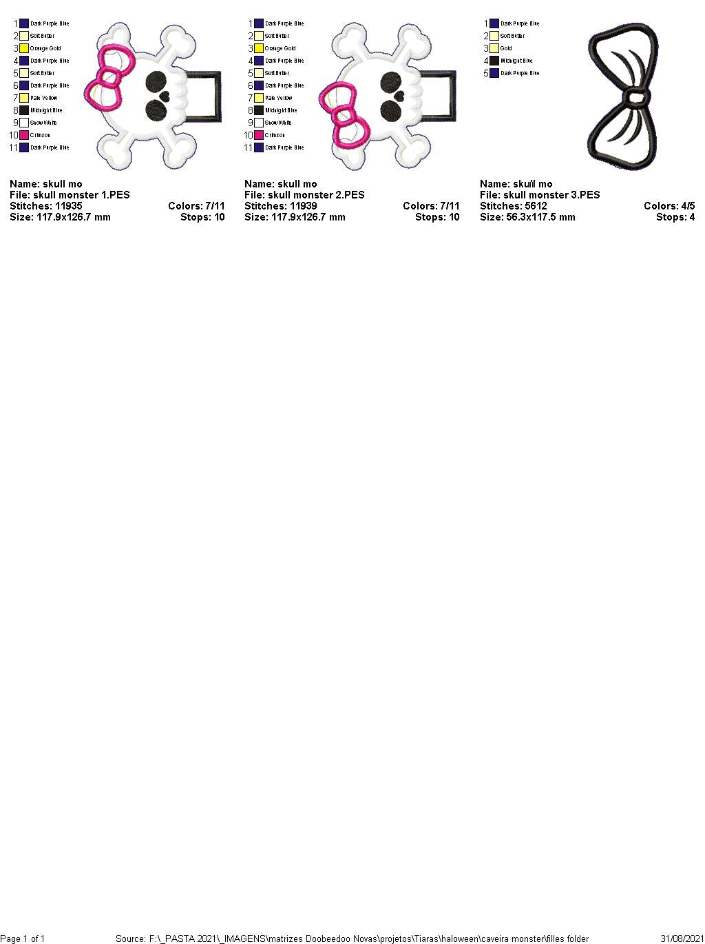 Skull Monster Headband - ITH Project - Machine Embroidery Design