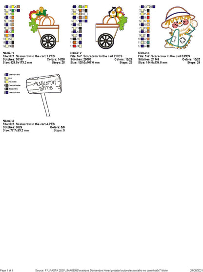 Scarecrow Wagon Vase Ornament - ITH Project - Machine Embroidery Design