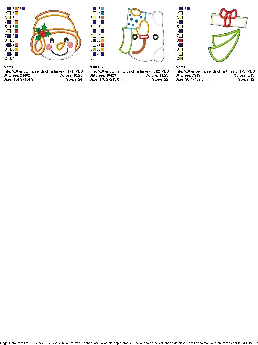 Snowman with Christmas Gift - ITH Project - Machine Embroidery Design