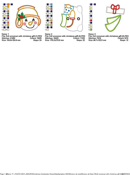 Snowman with Christmas Gift - ITH Project - Machine Embroidery Design