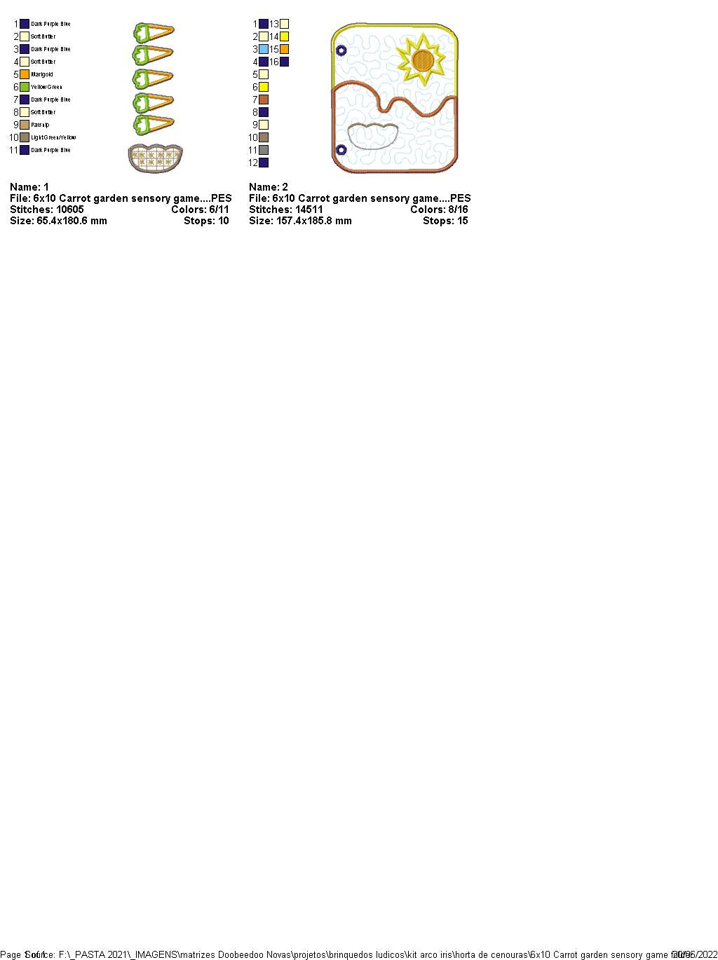 Carrot Garden Sensory Game - ITH Project - Machine Embroidery Design
