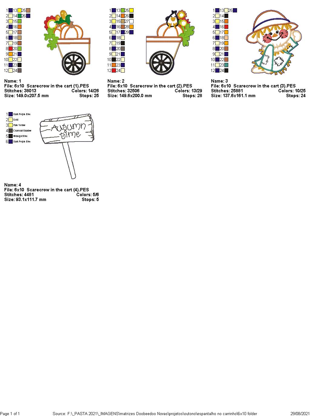 Scarecrow Wagon Vase Ornament - ITH Project - Machine Embroidery Design