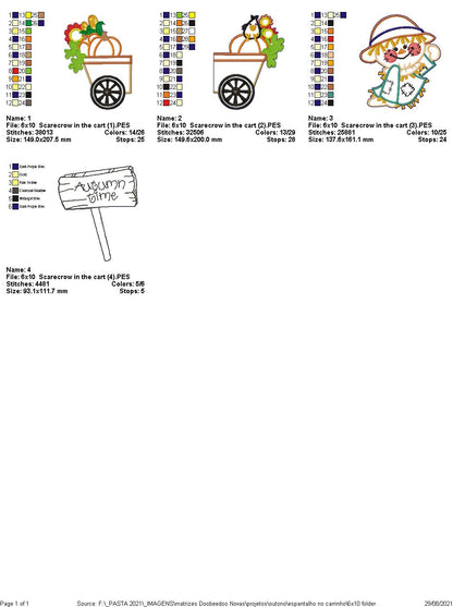 Scarecrow Wagon Vase Ornament - ITH Project - Machine Embroidery Design