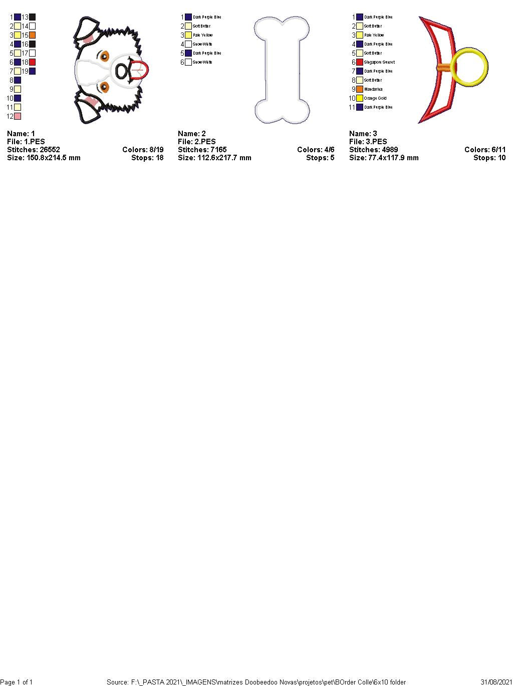 Dog Border Collie and Bone Door Ornament - ITH Project - Machine Embroidery Design