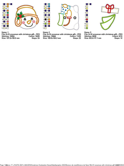 Snowman with Christmas Gift - ITH Project - Machine Embroidery Design