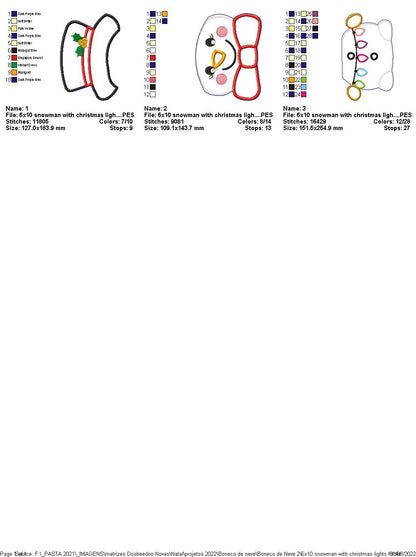Snowman with Christmas Lights - ITH Project - Machine Embroidery Design