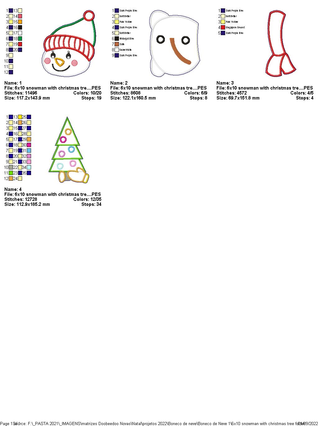 Snowman with Christmas Tree - ITH Project - Machine Embroidery Design
