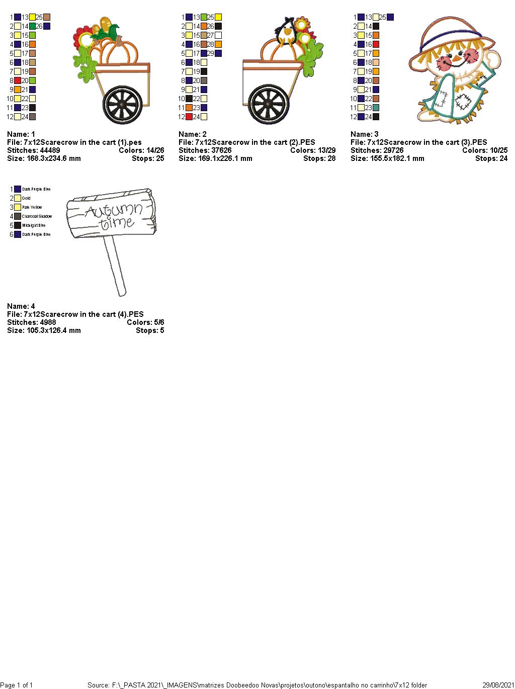 Scarecrow Wagon Vase Ornament - ITH Project - Machine Embroidery Design