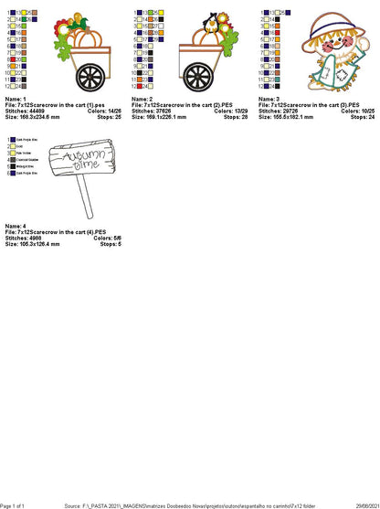 Scarecrow Wagon Vase Ornament - ITH Project - Machine Embroidery Design