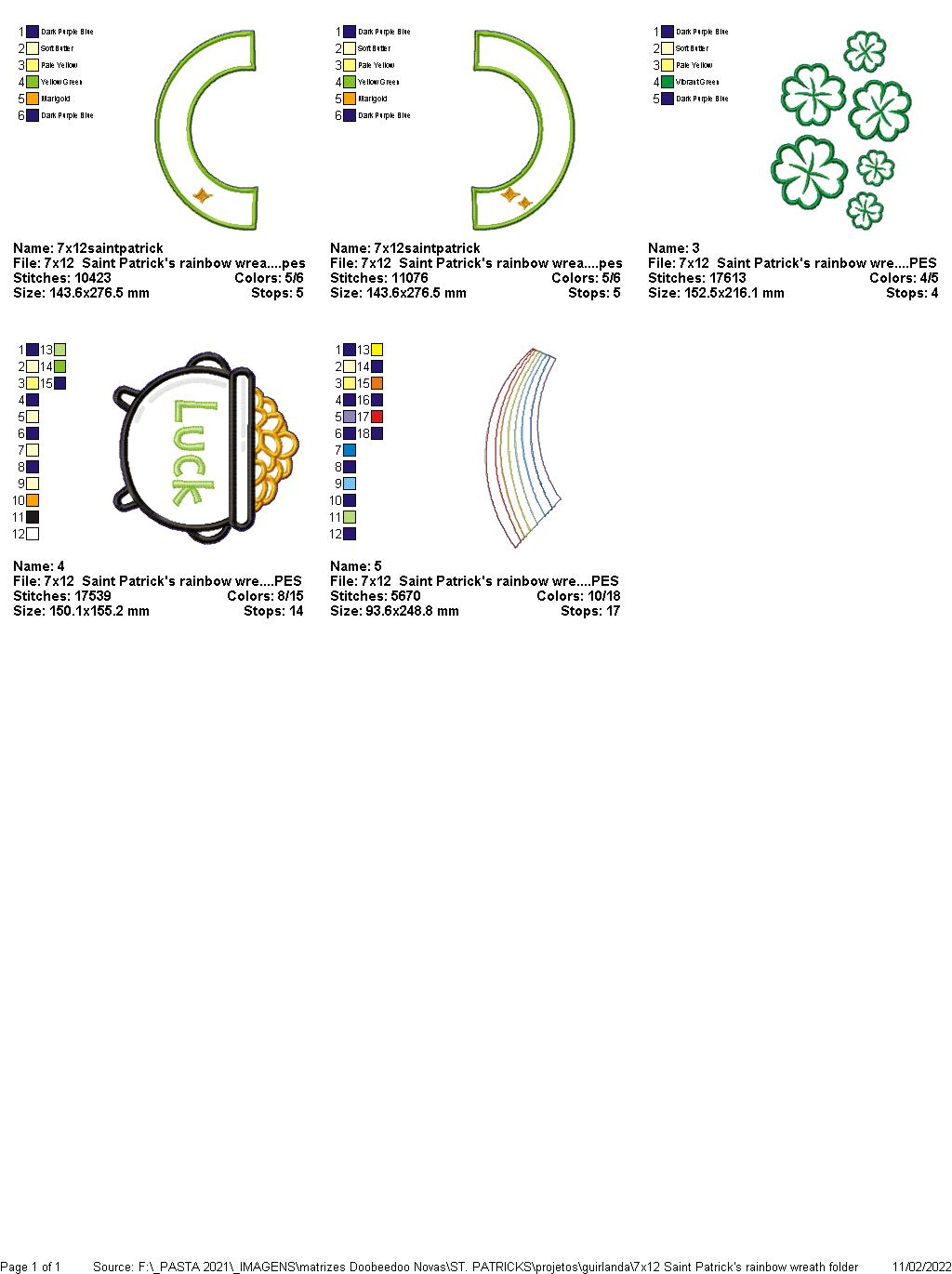 Saint Patrick's Rainbow Wreath - ITH Project - Machine Embroidery Design