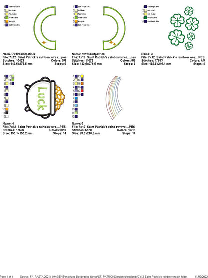 Saint Patrick's Rainbow Wreath - ITH Project - Machine Embroidery Design