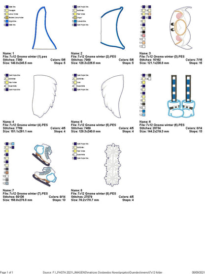 Winter Gnome Holding Ice Skates Ornament - ITH Project - Machine Embroidery Design