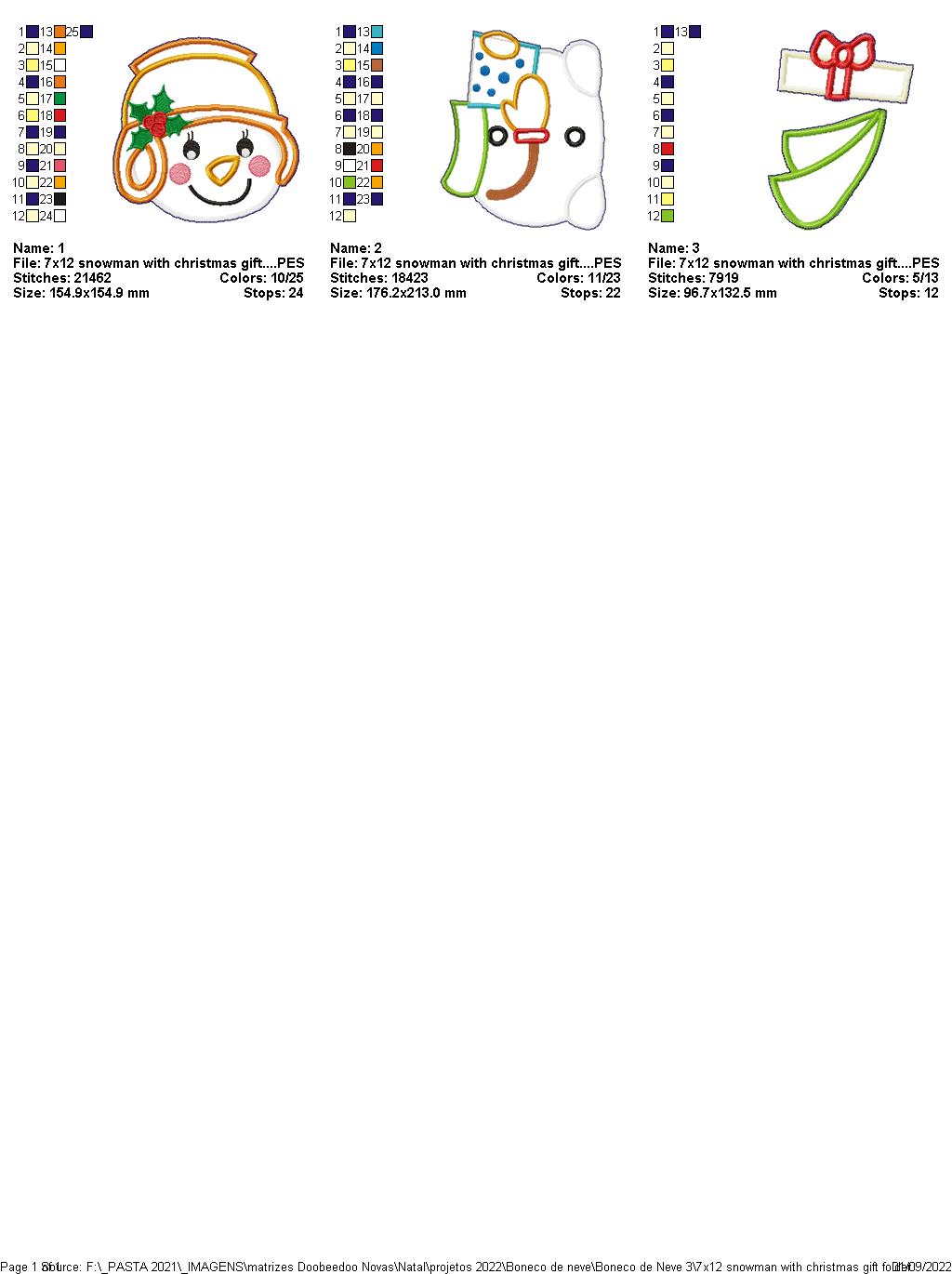 Snowman with Christmas Gift - ITH Project - Machine Embroidery Design
