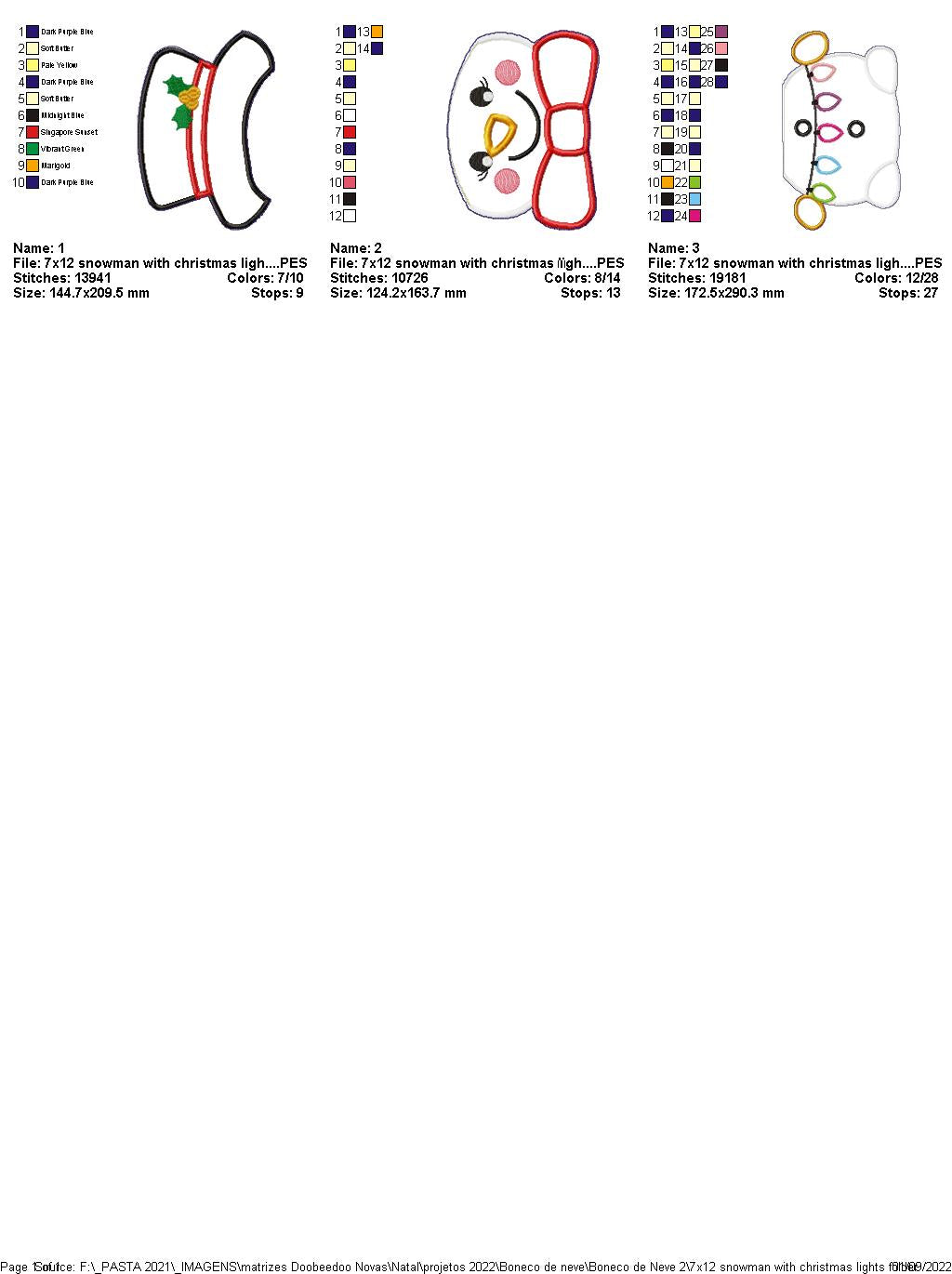 Snowman with Christmas Lights - ITH Project - Machine Embroidery Design