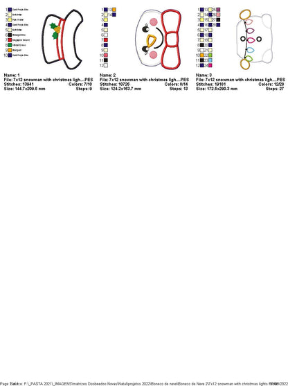 Snowman with Christmas Lights - ITH Project - Machine Embroidery Design
