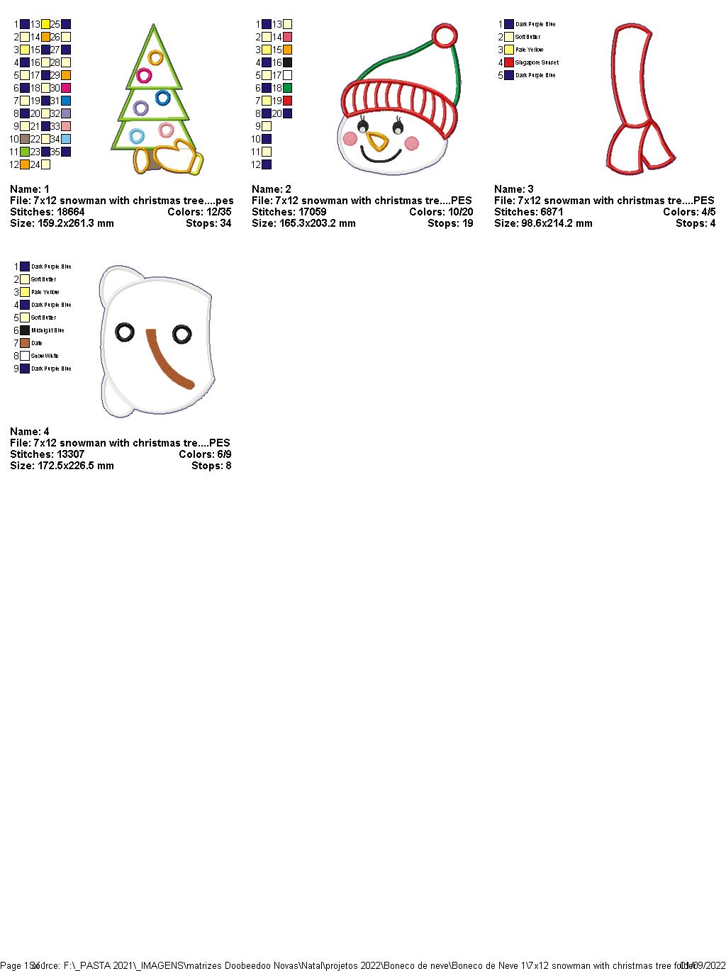 Snowman with Christmas Tree - ITH Project - Machine Embroidery Design