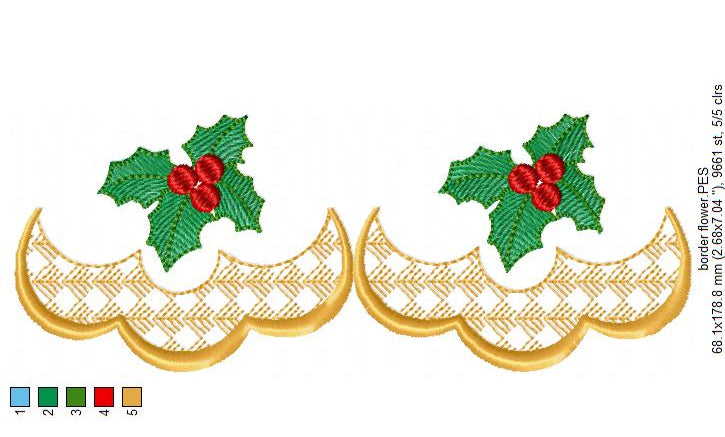 Christmas Mistletoe Border - Fill Stitch Embrodiery