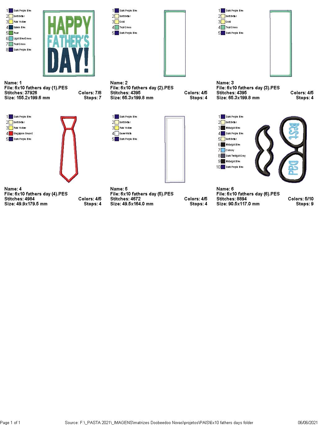 Happy Father's Day Tie, Glasses and Mustache Ornament - ITH Project - Machine Embroidery Design