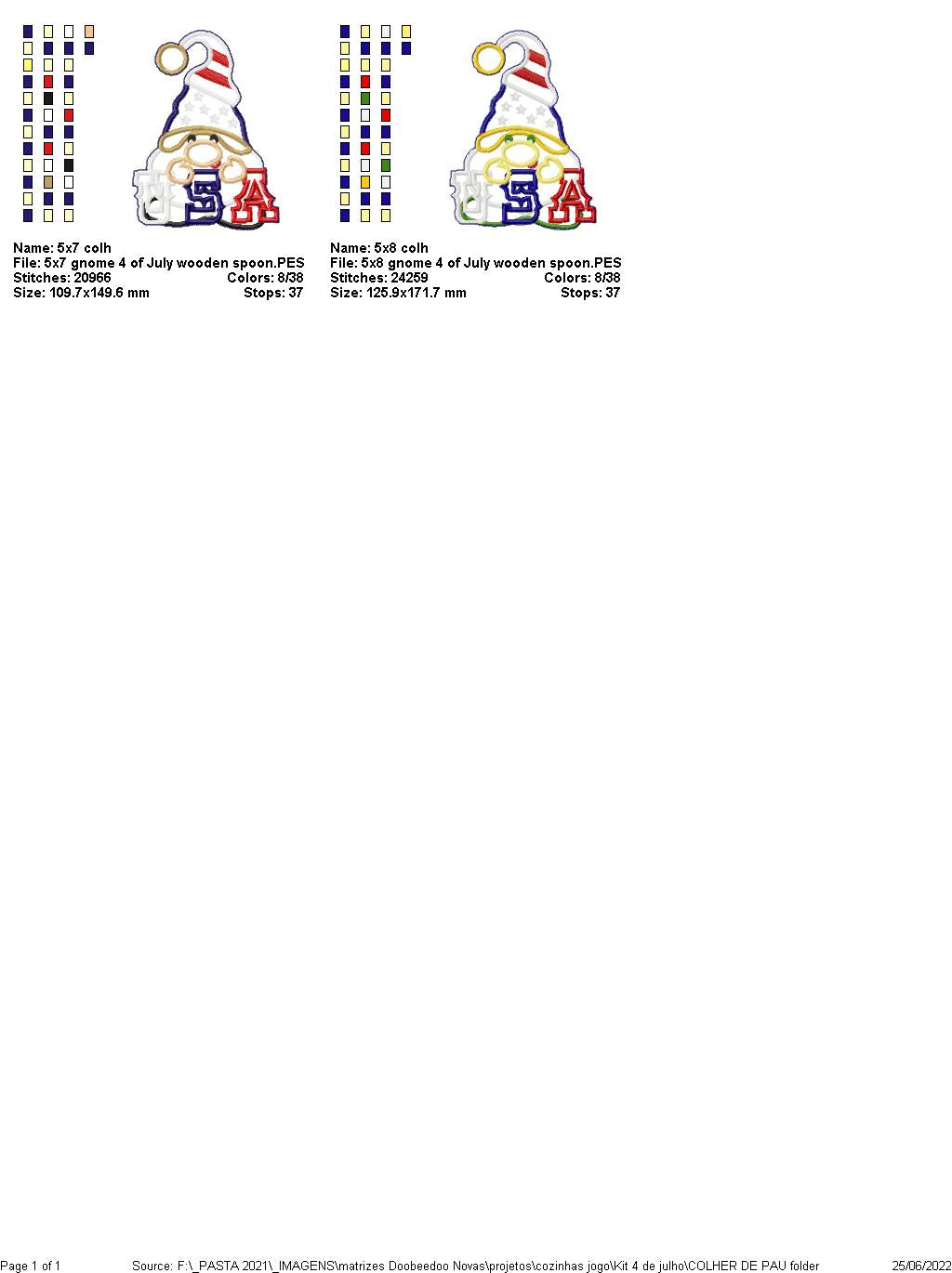 Gnome 4th of July for Wooden Spoon - ITH Project - Machine Embroidery Design