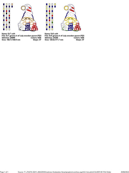 Gnome 4th of July for Wooden Spoon - ITH Project - Machine Embroidery Design