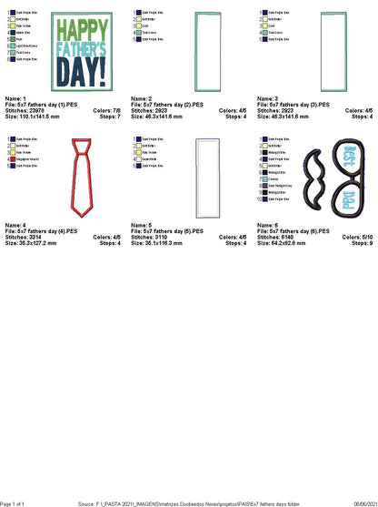 Happy Father's Day Tie, Glasses and Mustache Ornament - ITH Project - Machine Embroidery Design