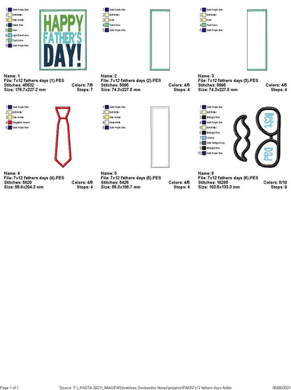 Happy Father's Day Tie, Glasses and Mustache Ornament - ITH Project - Machine Embroidery Design