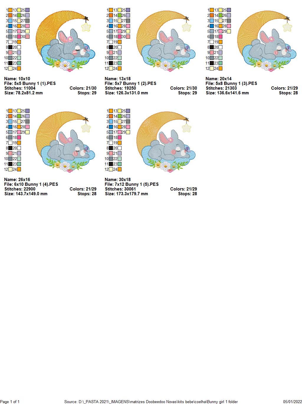 Baby Bunny With Star Ballon - Rippled Stitch Machine Embroidery Design