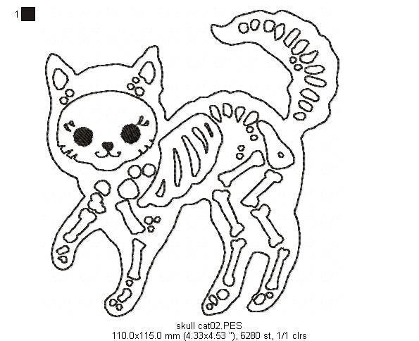 Skull Cat - Redwork