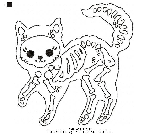 Skull Cat - Redwork