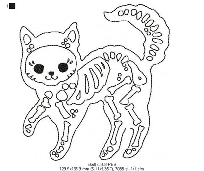 Skull Cat - Redwork