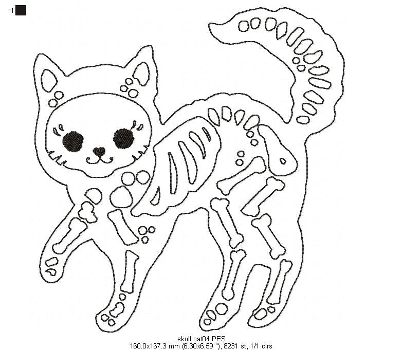 Skull Cat - Redwork
