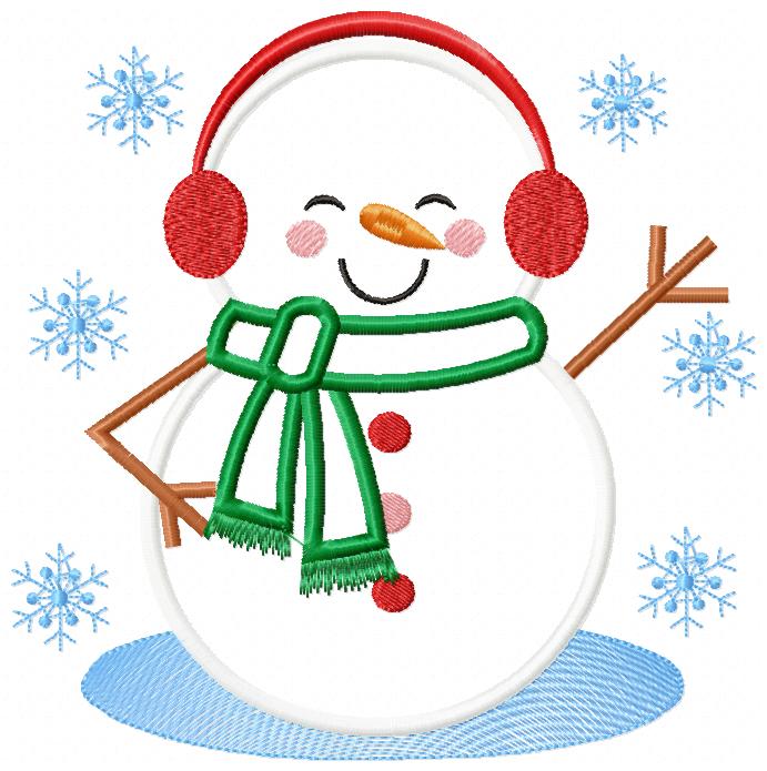 Snowman Listening Music - Applique