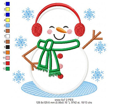 Snowman Listening Music - Applique