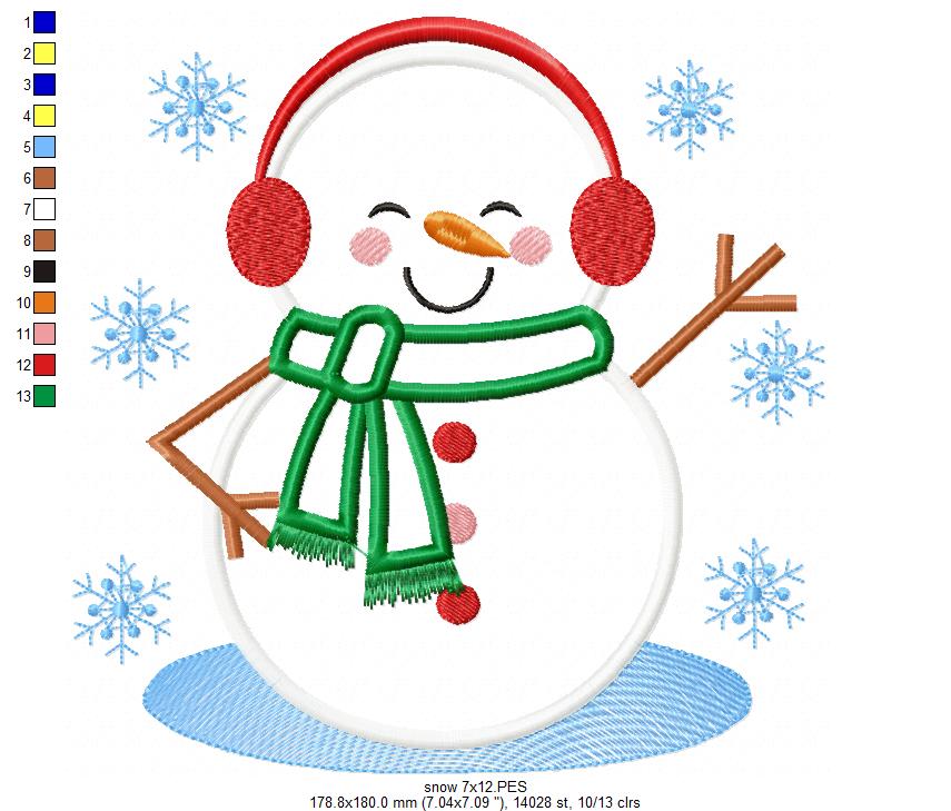Snowman Listening Music - Applique