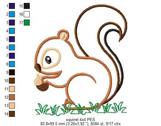 Playful Woodland Squirrel – Appliqué – Machine Embroidery Design