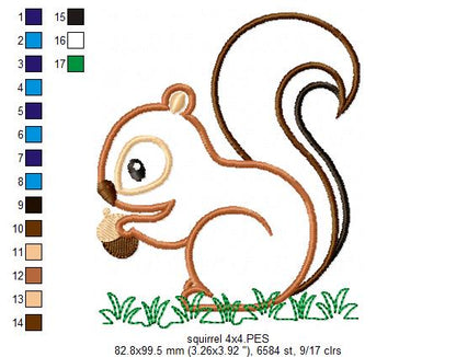 Playful Woodland Squirrel – Appliqué – Machine Embroidery Design