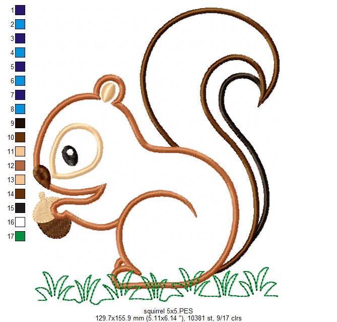 Playful Woodland Squirrel – Appliqué – Machine Embroidery Design