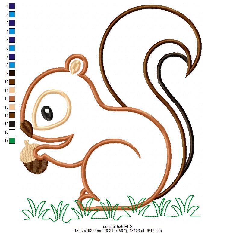 Playful Woodland Squirrel – Appliqué – Machine Embroidery Design
