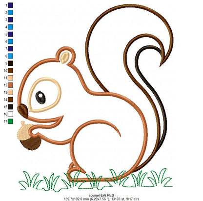 Playful Woodland Squirrel – Appliqué – Machine Embroidery Design