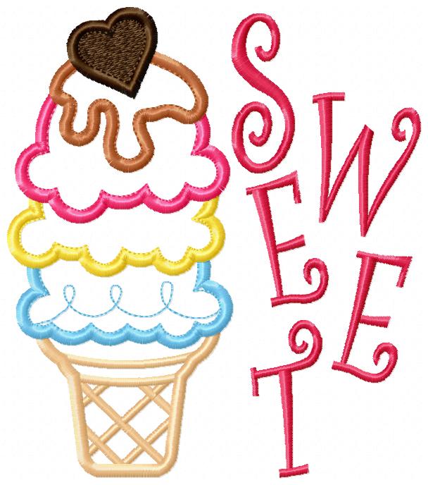 Sweet Ice Cream Summer - Applique - Machine Embroidery Design